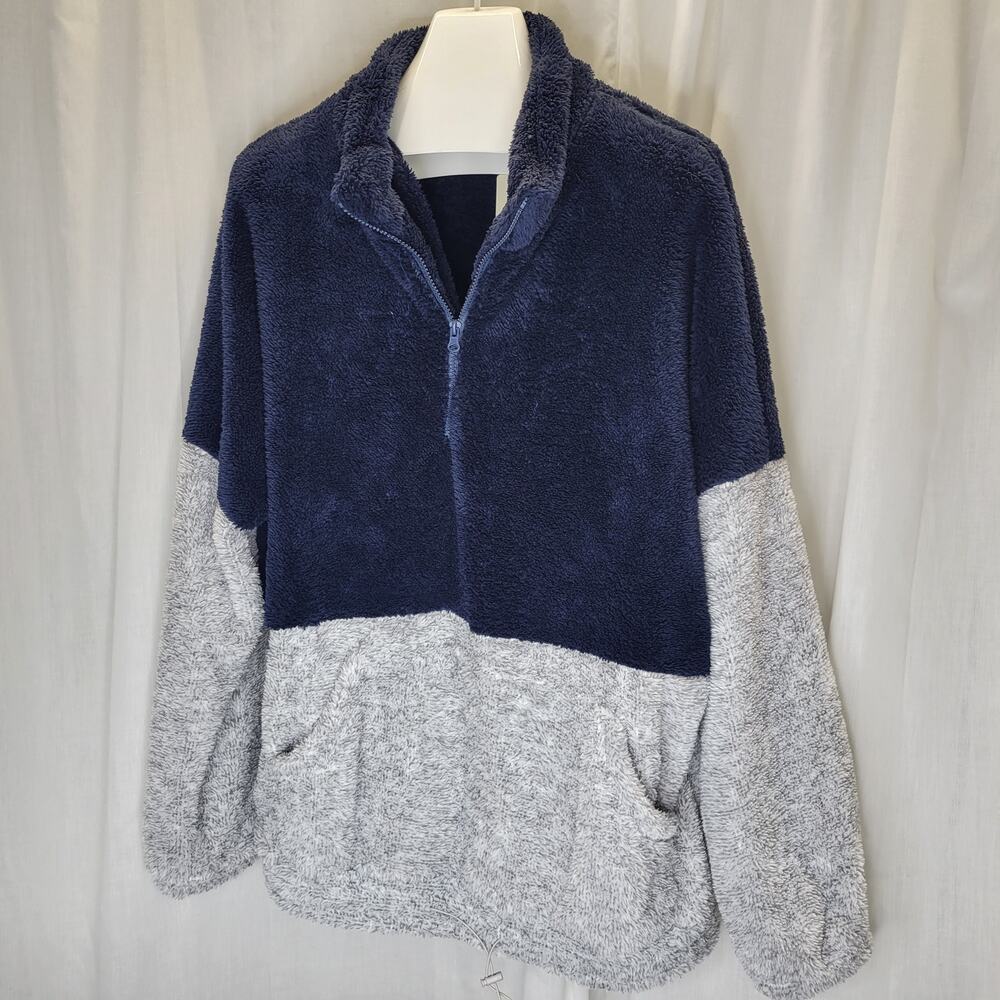Z Avenue 1/2 Zip Navy Heather Gray Teddy Bear Pullover, 2XL, NWT